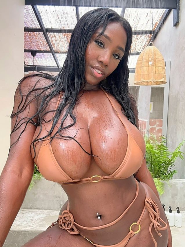 ebony, big tits, swimsuit, piercing, young