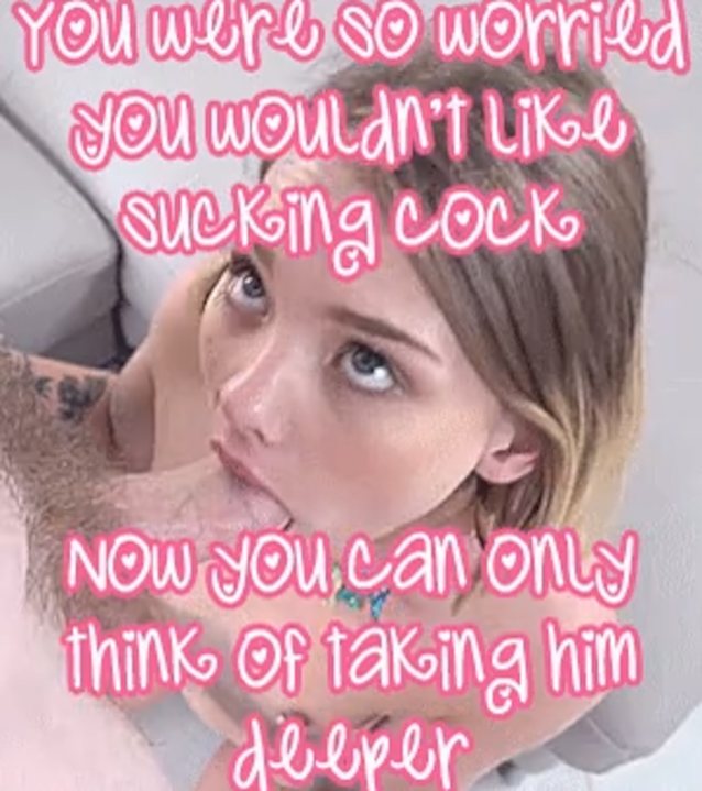 captions, sissy, white, blonde, blowjob