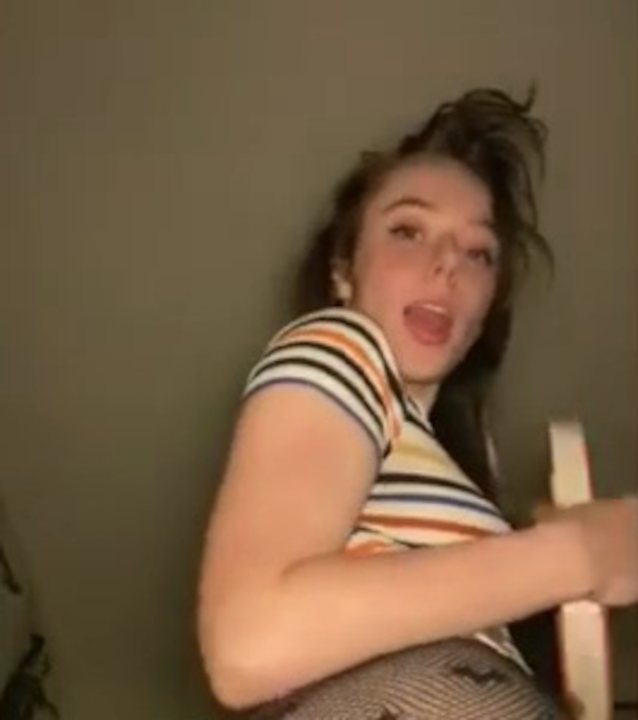 brunette, tiktok, sits