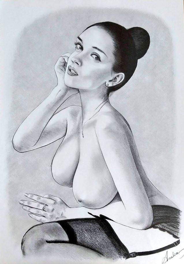 nude model, big tits, garter, beauty, white