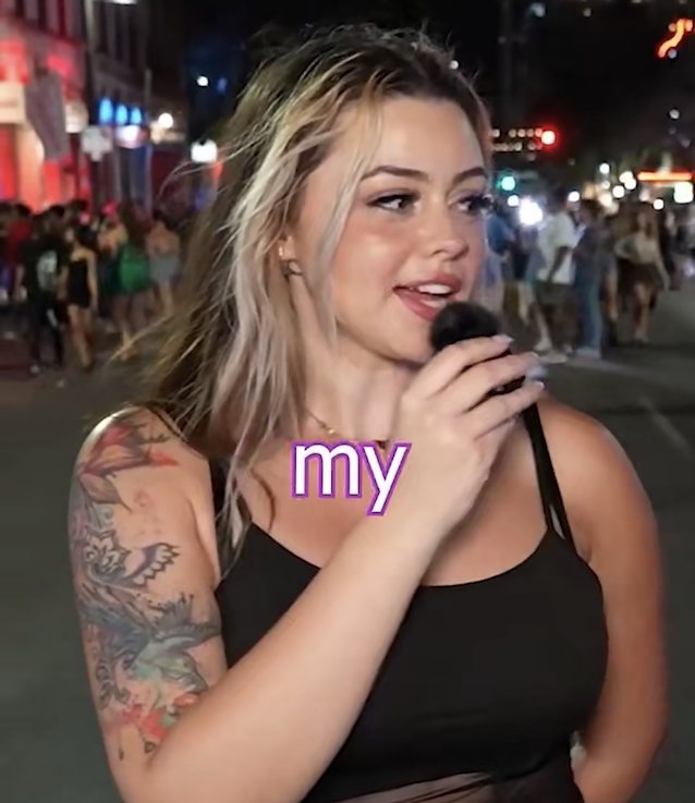 onlyfans, blonde, tattoo, street interview