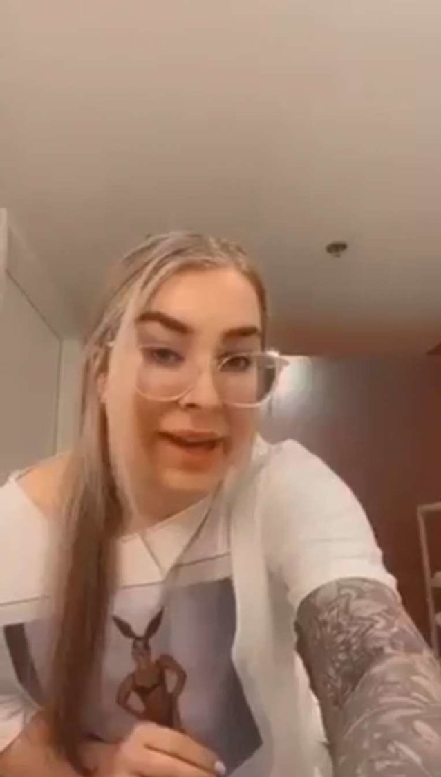 blonde, glasses, tattoo, dildo, masturbation