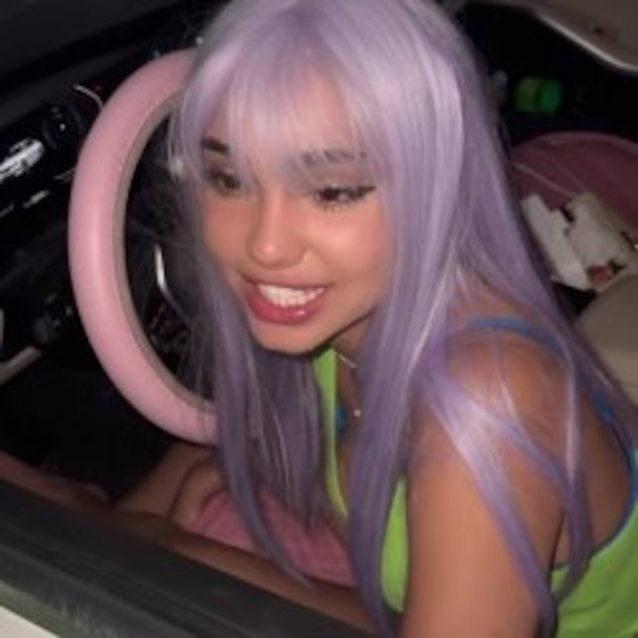 blowjob, car, purple hair, pov, teen