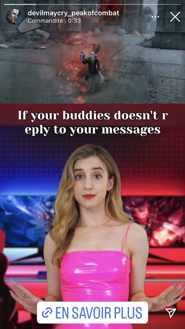 instagram ad, blonde, pink dress, skinny, devil may cry