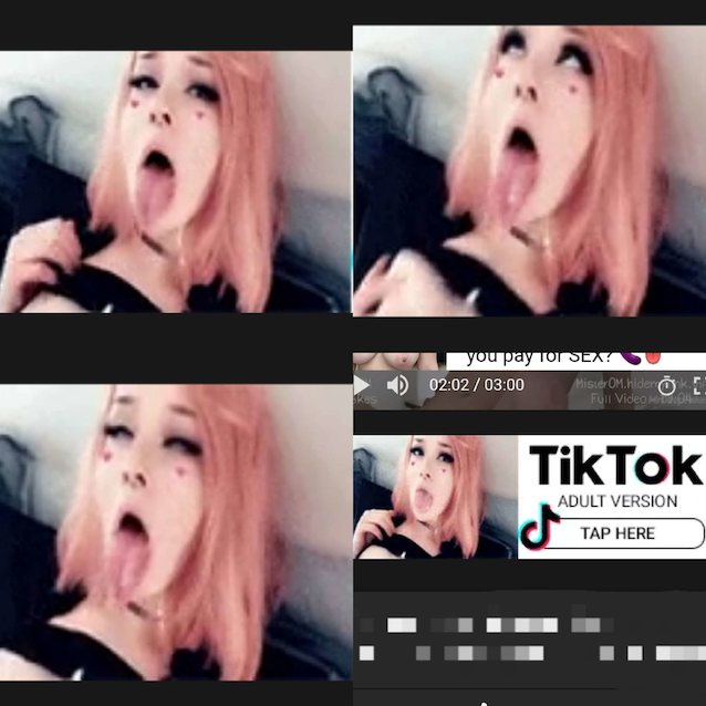 advertisement, pink hair, hentai face, tongue