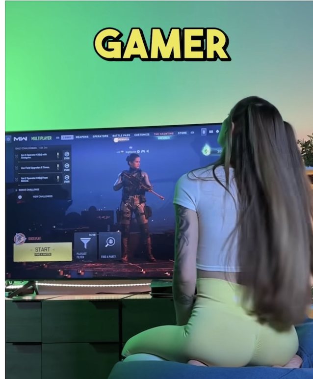 porn ad, gamergirl, long hair