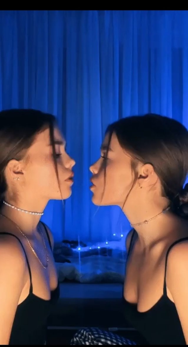 teen, twins, kiss, sexy, brunette