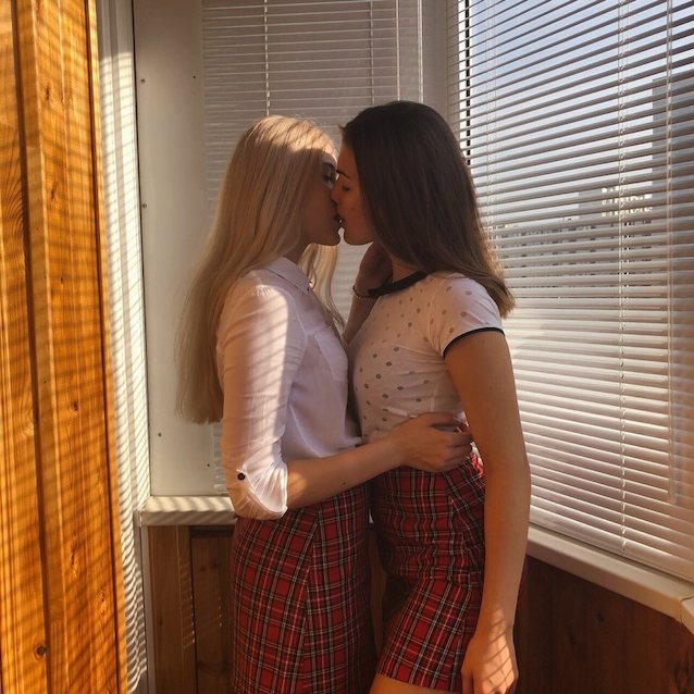 lesbian, kissing, softcore, schoolgirl, skirt
