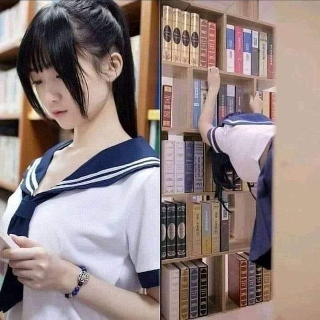 asian, big boobs, library