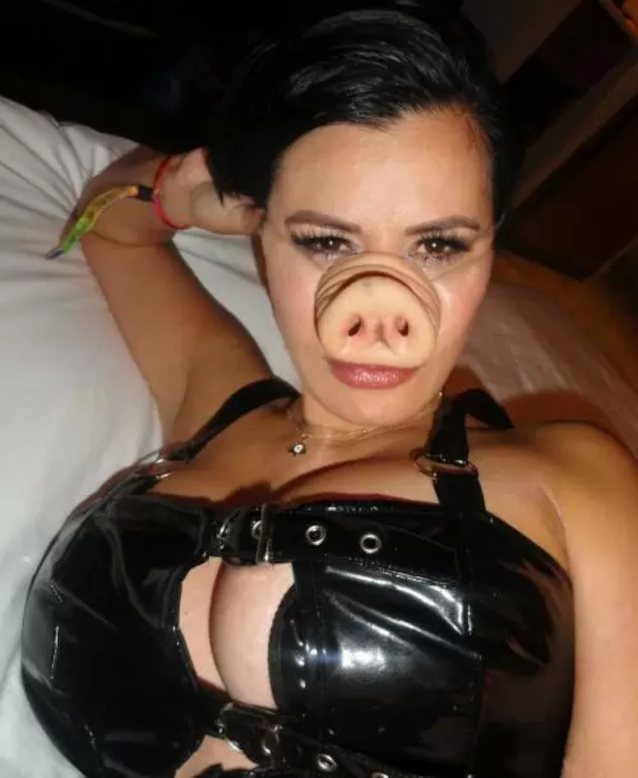 big tits, brunette, pig nose