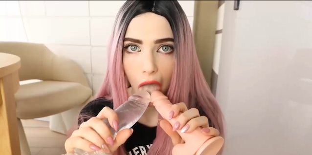 camgirl, anal, double penetration, pink hair, dildo