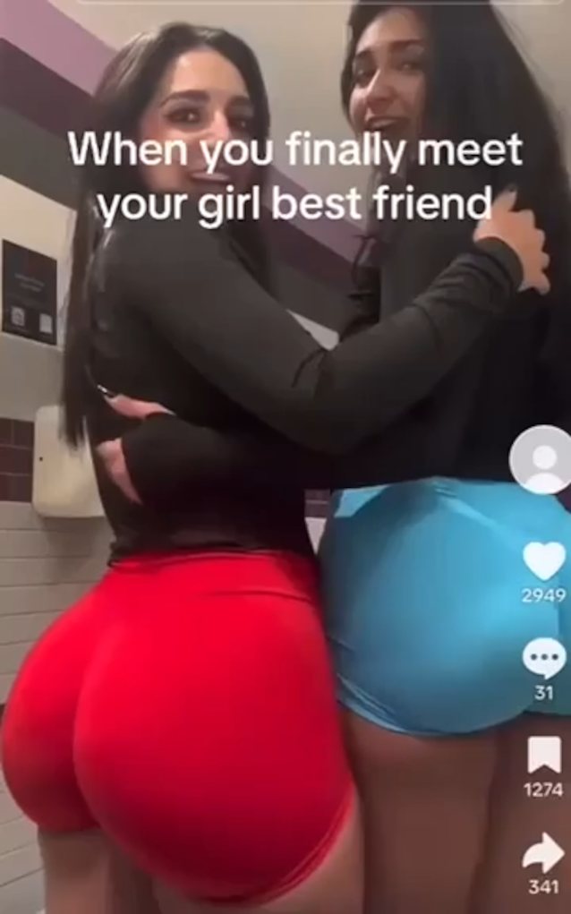 big ass, brown hair, indian, blue shorts, red shorts