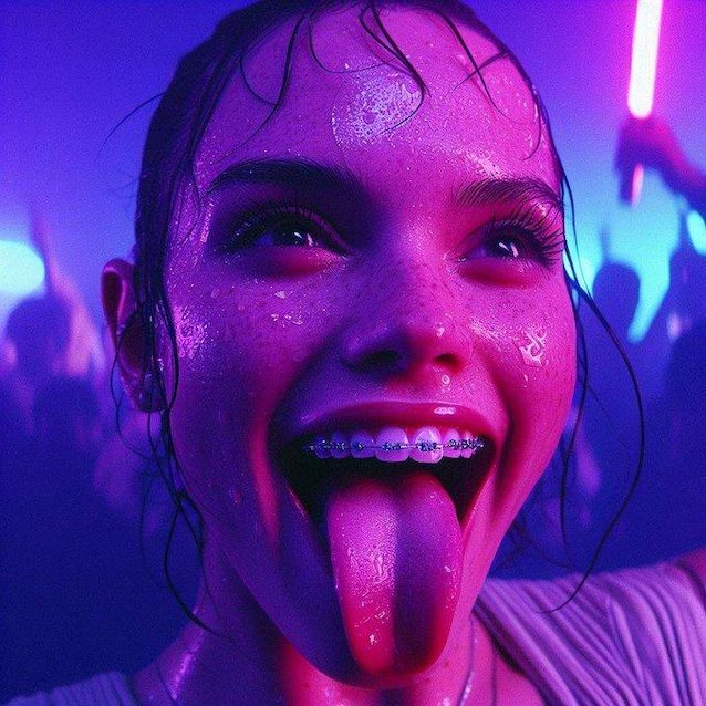 ai generated, daisy ridley, ahegao, goon, braces