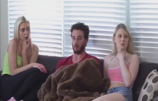 threesome, ffm, teen, blonde, blowjob