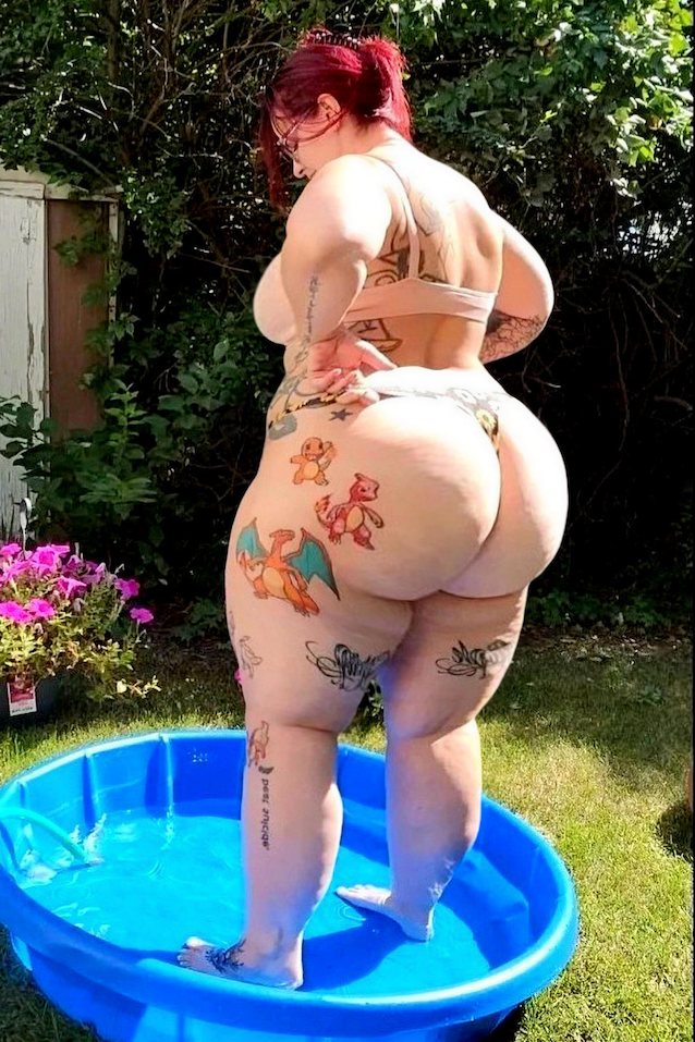 big ass, fat ass, pool, redhead, tattoo