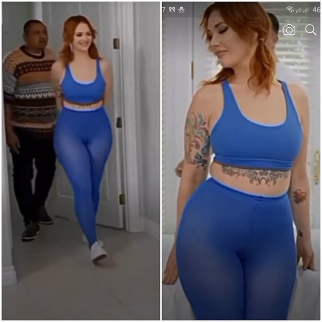 big tits, huge ass, redhead, tattoo, tight pants