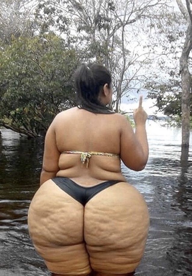 black thong, cellulite, river