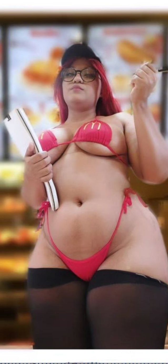 chubby, teen, bikini, waiter, mcdonalds