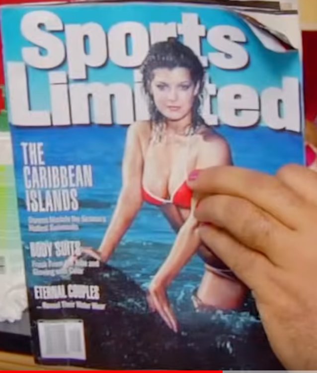 red bikini, swim suit, magazine