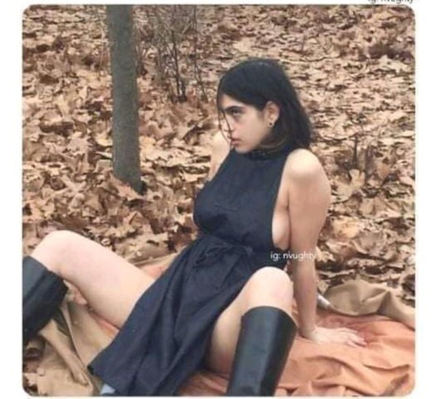 jungle, black dress, black hair, sexy, boobs