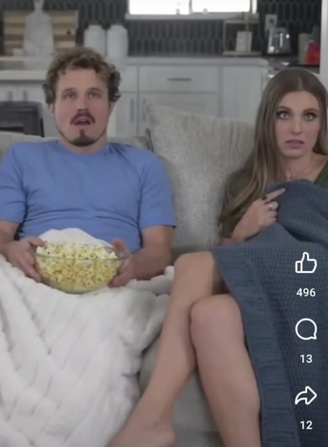 couch, popcorn, reel, facebook, blonde