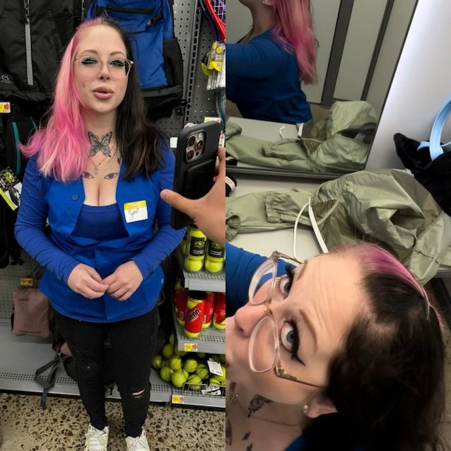 blowjob, pink hair, dressing room