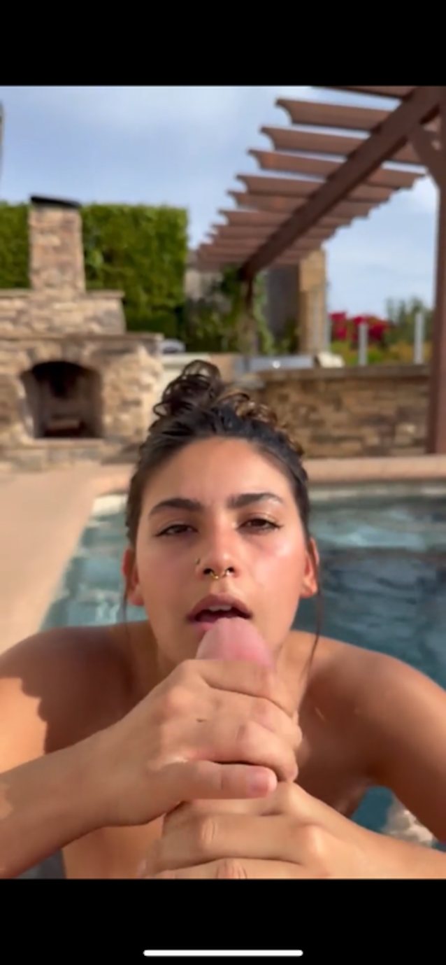 brunette, blowjob, pov, cumshot, pool