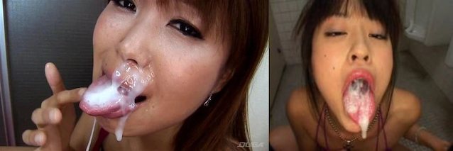 asian, bukkake, cum, facial, tongue