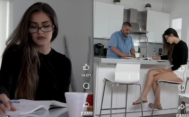 brunette, glasses, ass, kitchen, reels