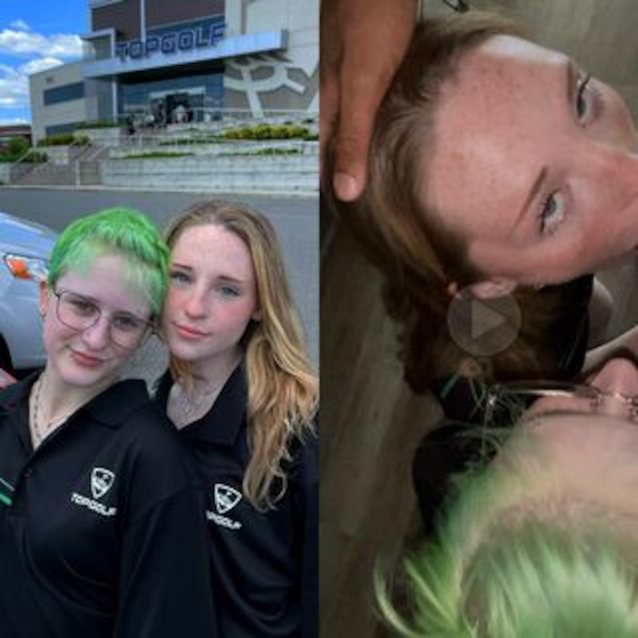 threesome, green hair, blonde, topgolf, glasses