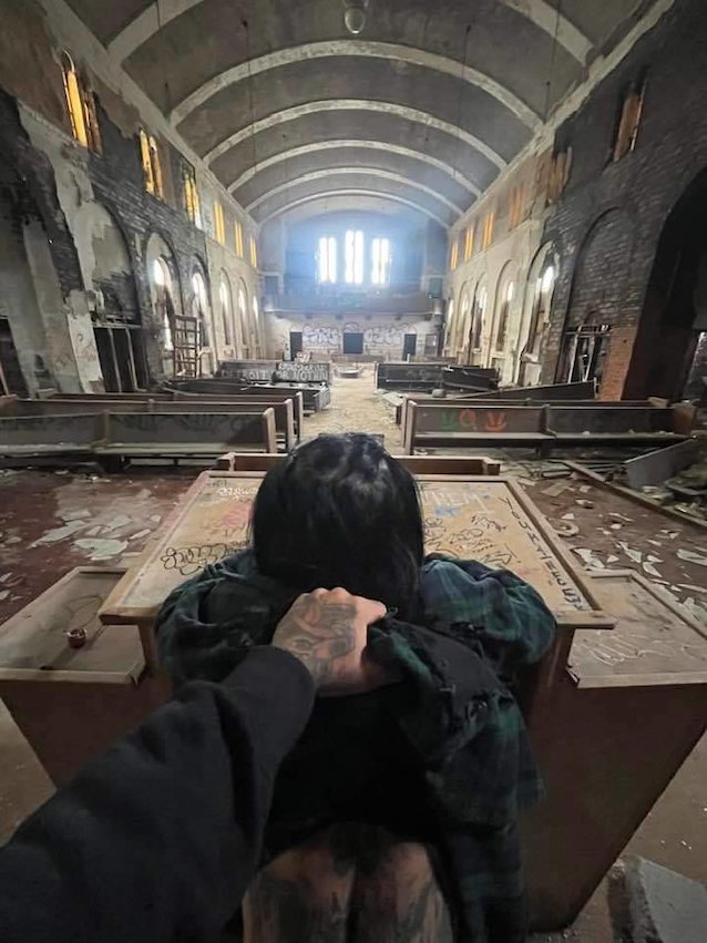 doggystyle, church, altar, tattoed girl, abandoned church