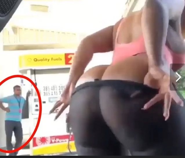 gas station, ebony, black, big butt, huge butt