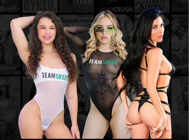 team skeet, porn ad, brunnete, blonde, black hair