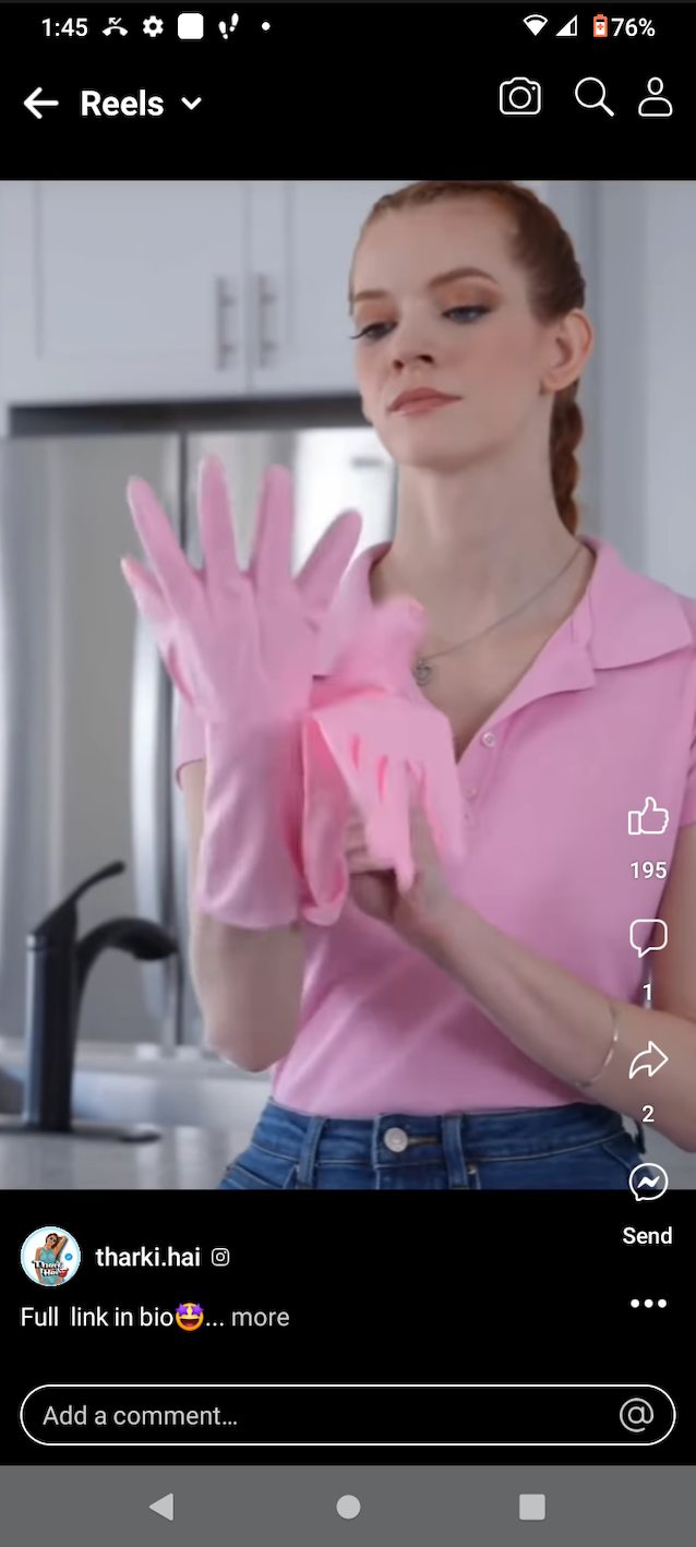 pink glove, redhead, cleaner