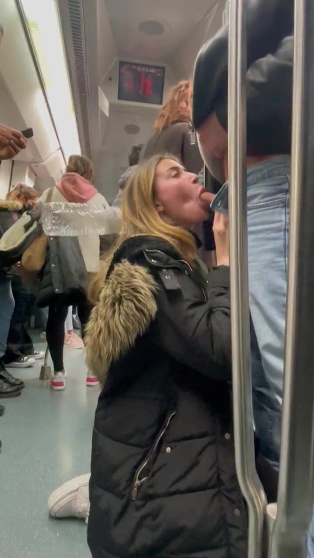 blonde, blowjob, subway