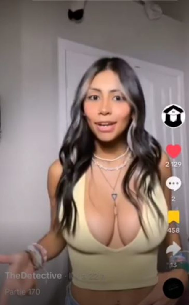 brown skin, silver highlights, brunette, big boobs, tiktok