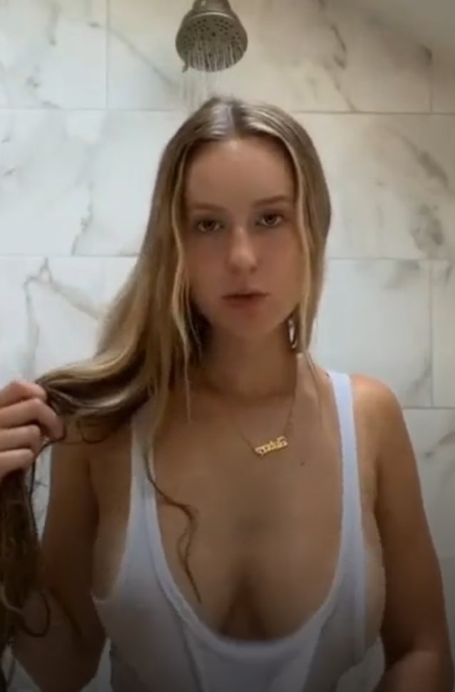 shower, long hair, big tits, crop top, blonde