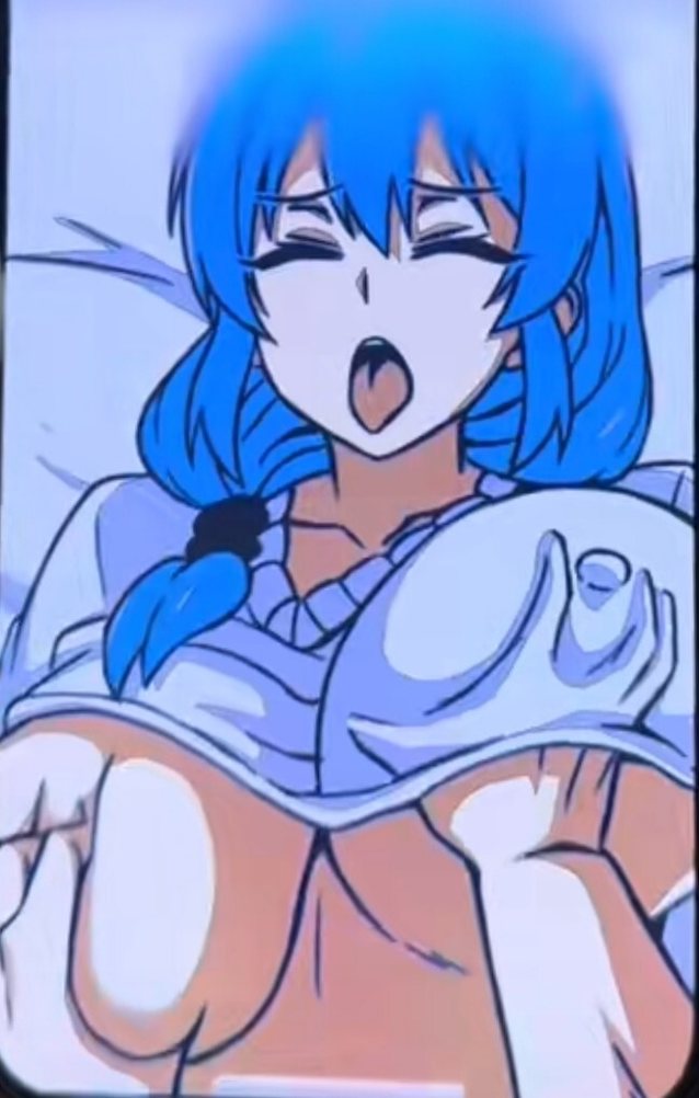 anime, big tits, blue hair, tit grabbing, moaning