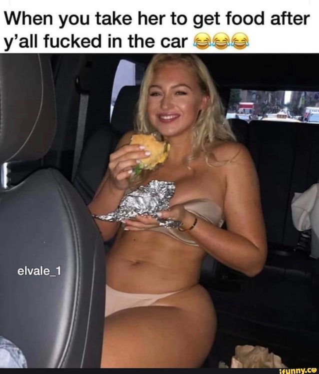 blonde, eating, hamburger, backseat, chick