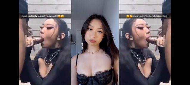 asian, blowjob, ponytail, black hair, black outfit