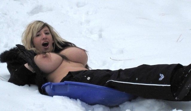 snow, big tits, blonde