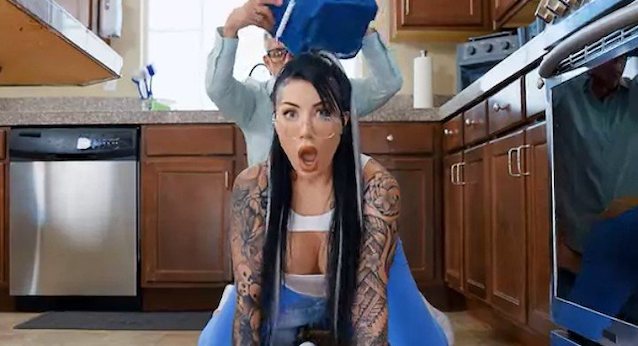 brazzes, milf, goth, big tits, kitchen