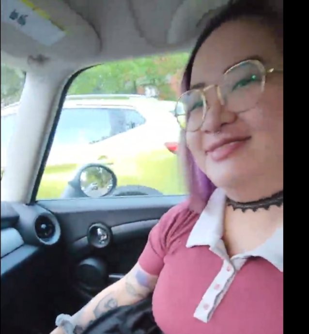 blowjob, asian, outdoor, purple hair, car