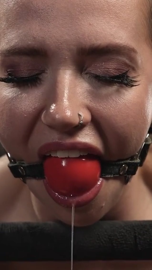 slim girl, mouth ball gagged, red round ball, fully tied, slapped ass