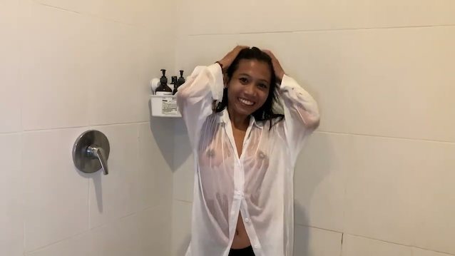 shower, asian, dark skinned, wet, wet shirt