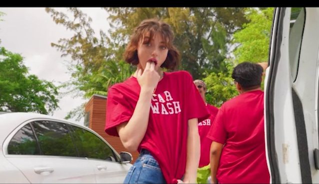 small tits, car wash, white, fit, red