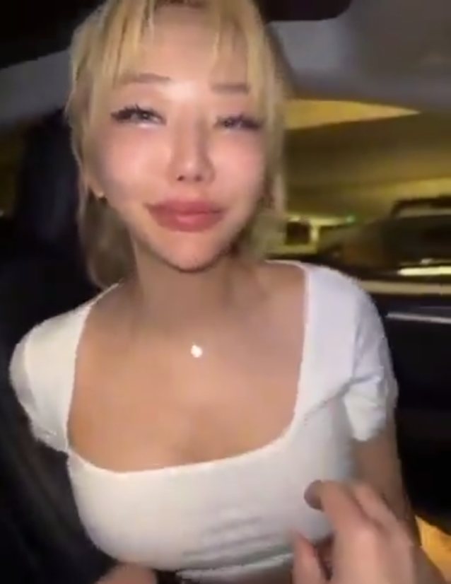 blonde, asian, car, boob grab, finger sucking