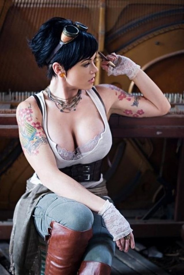 steampunk, dark hair, short hair, cleavage