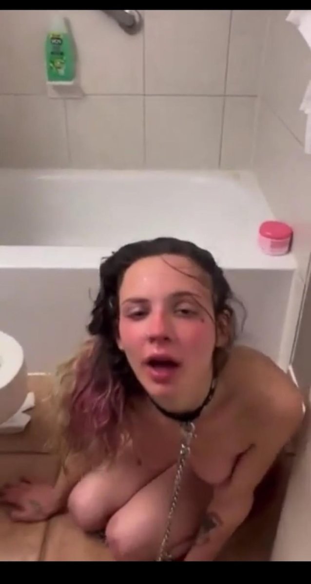 bathtub bathroom pink hair