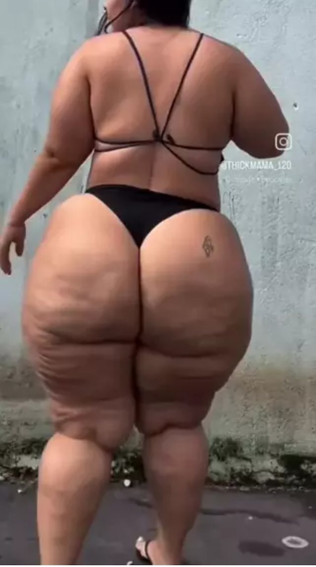 ass tattoo, black bikini, cellulite